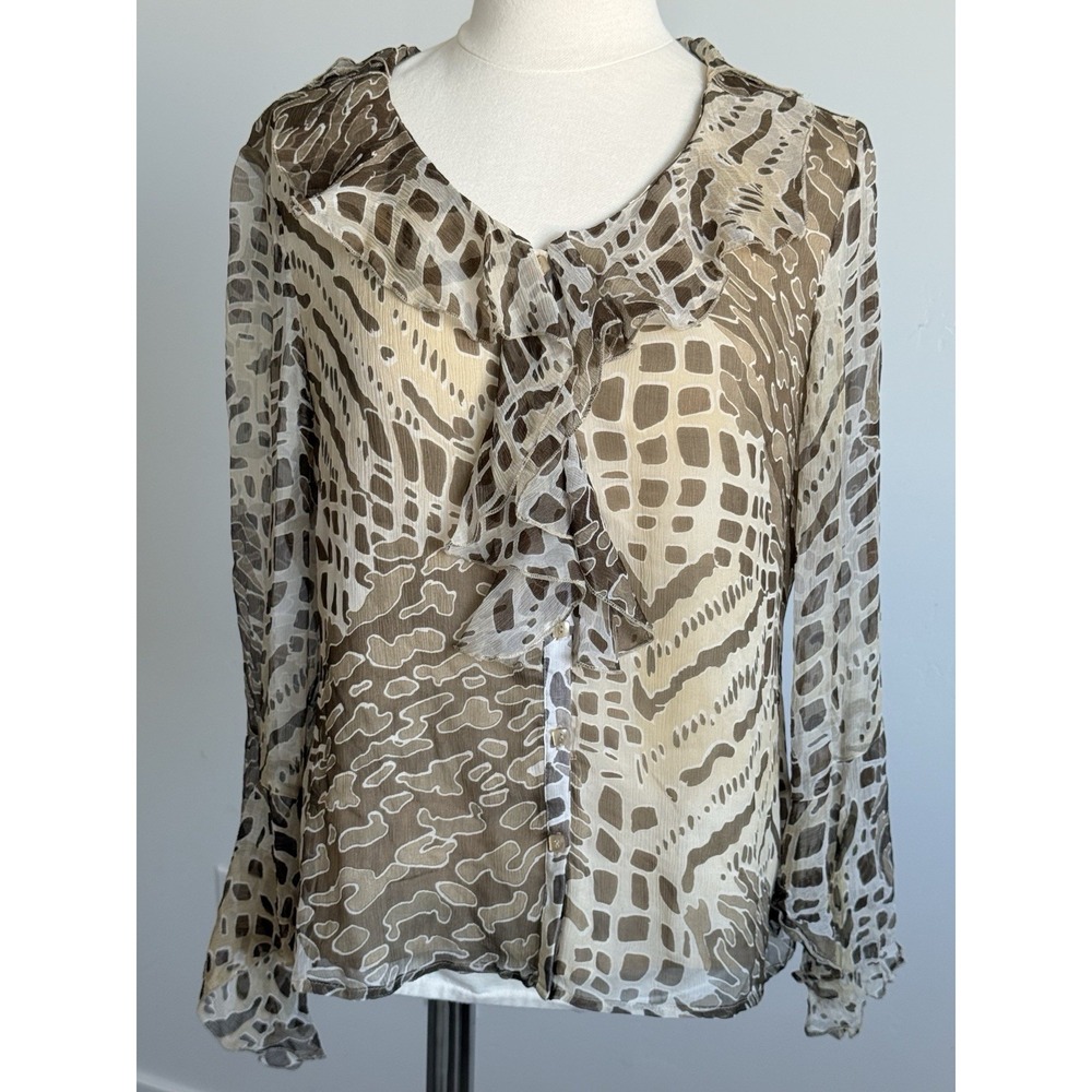 Sioni Silk Blouse Top M Animal Print Ruffle Career Party Office Feminine Boho - Picture 1 of 8